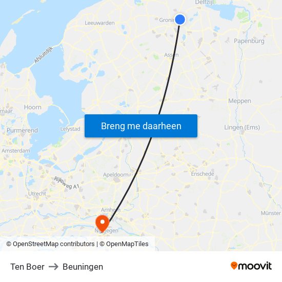 Ten Boer to Beuningen map