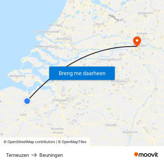Terneuzen to Beuningen map