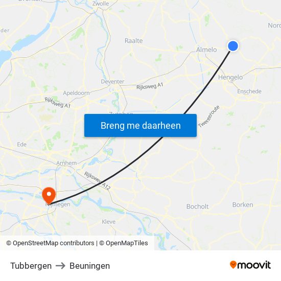 Tubbergen to Beuningen map