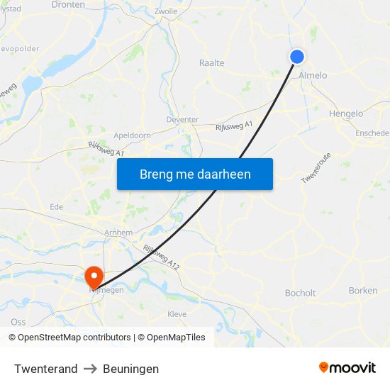 Twenterand to Beuningen map