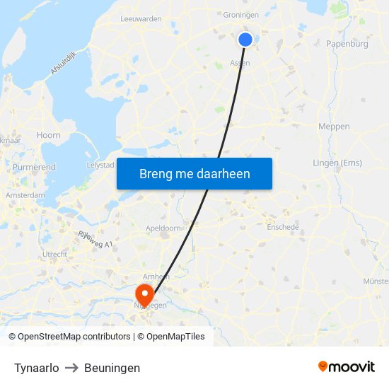 Tynaarlo to Beuningen map