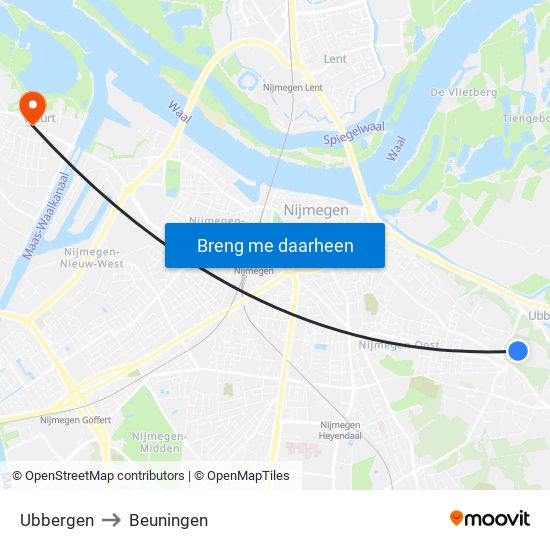 Ubbergen to Beuningen map