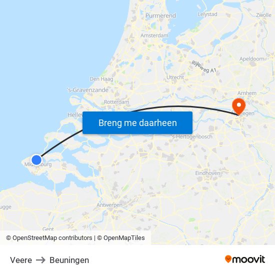 Veere to Beuningen map