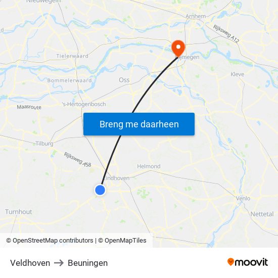 Veldhoven to Beuningen map