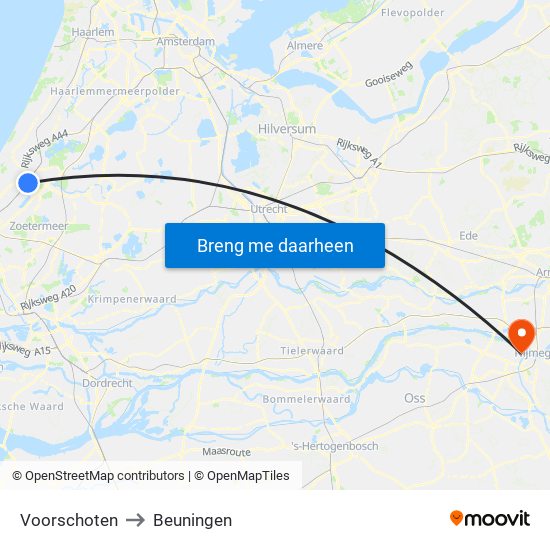 Voorschoten to Beuningen map