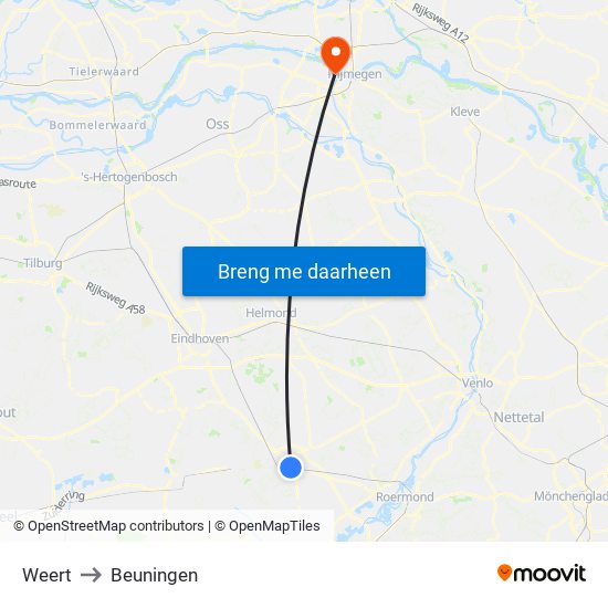Weert to Beuningen map