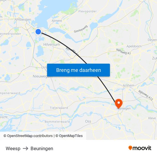 Weesp to Beuningen map