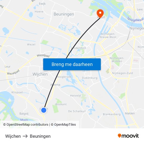 Wijchen to Beuningen map