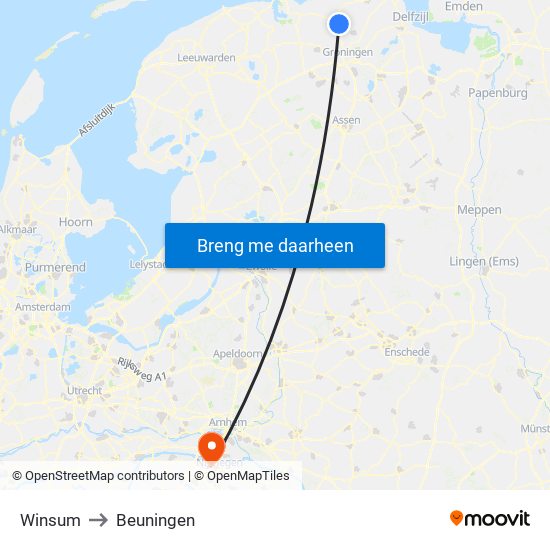Winsum to Beuningen map