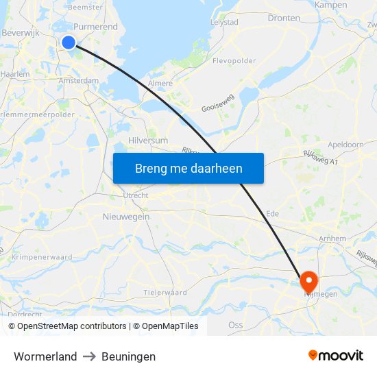 Wormerland to Beuningen map
