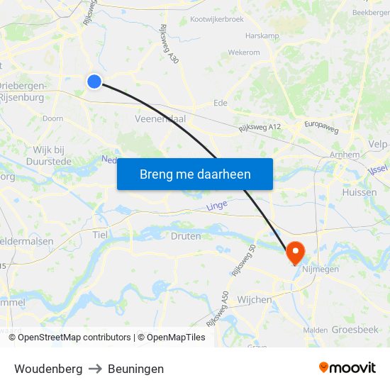 Woudenberg to Beuningen map