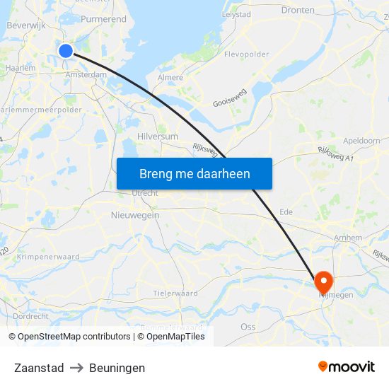 Zaanstad to Beuningen map
