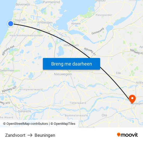 Zandvoort to Beuningen map