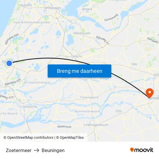 Zoetermeer to Beuningen map