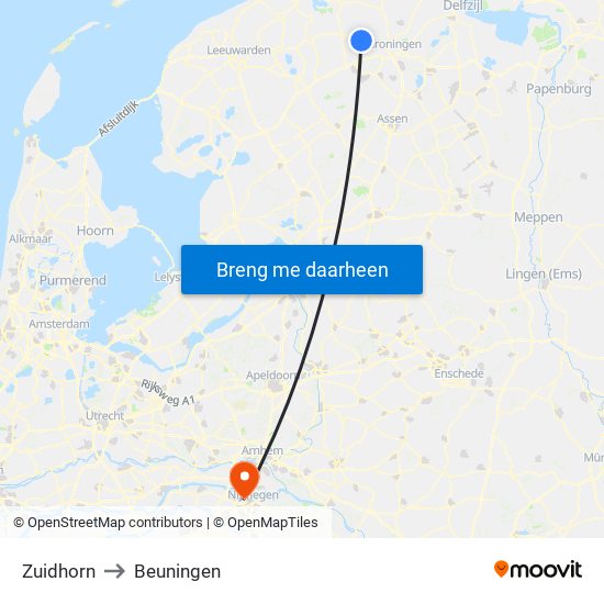 Zuidhorn to Beuningen map