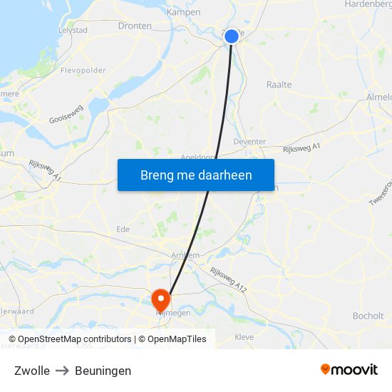 Zwolle to Beuningen map