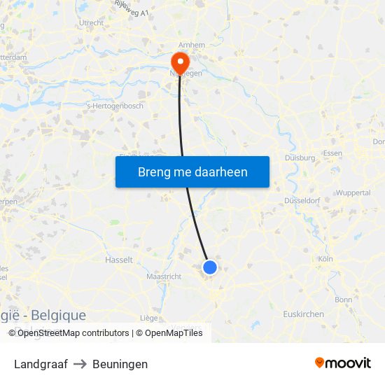 Landgraaf to Beuningen map