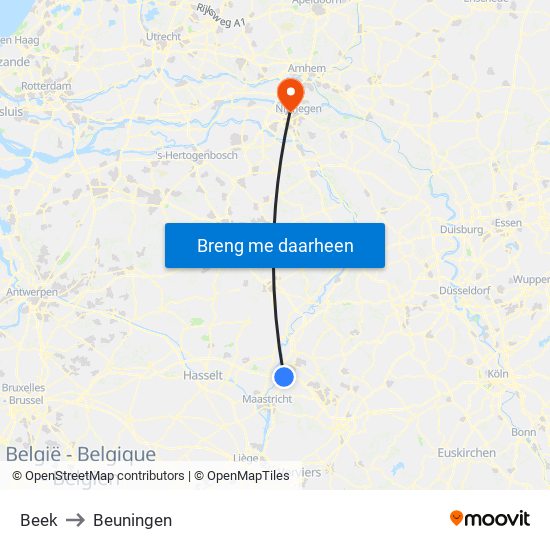 Beek to Beuningen map