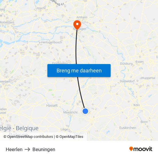 Heerlen to Beuningen map