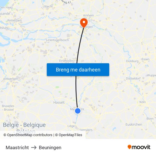 Maastricht to Beuningen map