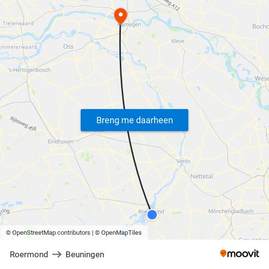 Roermond to Beuningen map