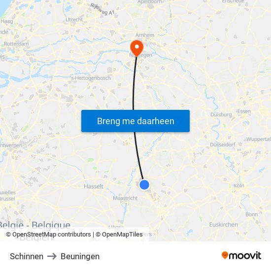 Schinnen to Beuningen map