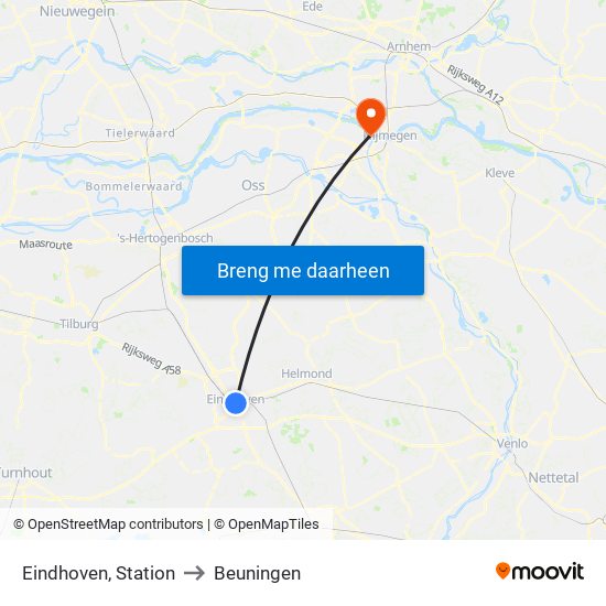 Eindhoven, Station to Beuningen map