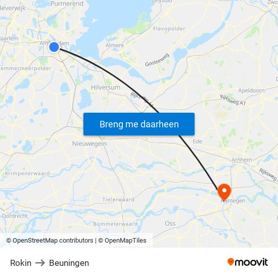 Rokin to Beuningen map