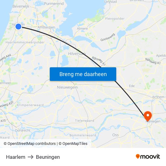 Haarlem to Beuningen map