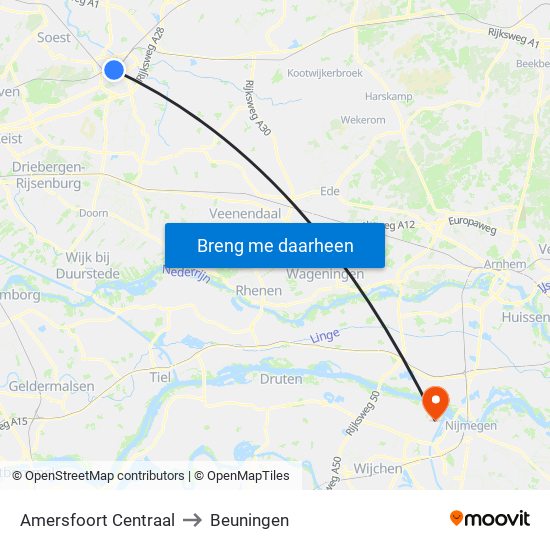 Amersfoort Centraal to Beuningen map