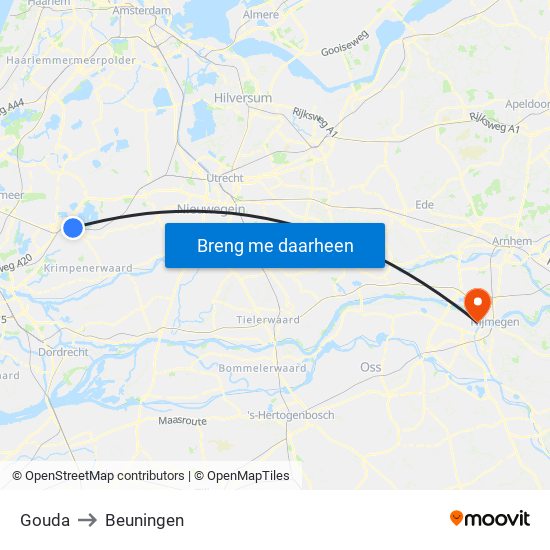 Gouda to Beuningen map