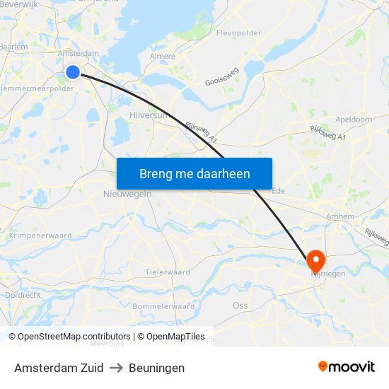 Amsterdam Zuid to Beuningen map