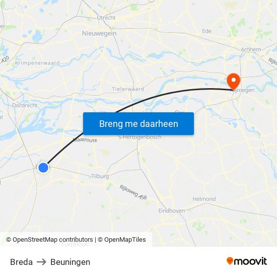 Breda to Beuningen map