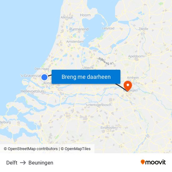 Delft to Beuningen map