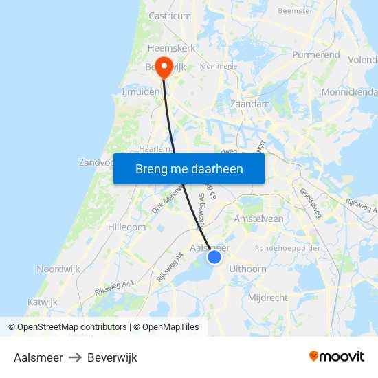 Aalsmeer to Beverwijk map