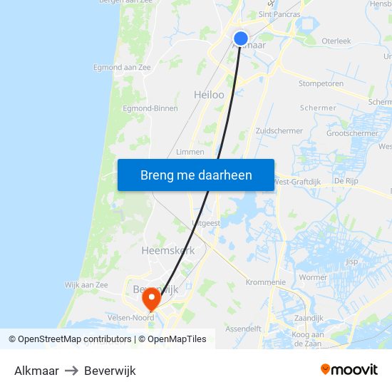 Alkmaar to Beverwijk map