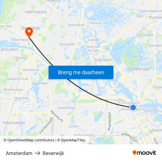 Amsterdam to Beverwijk map