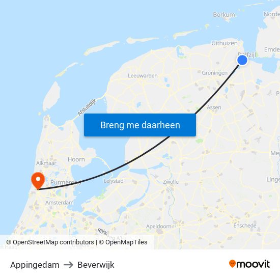 Appingedam to Beverwijk map