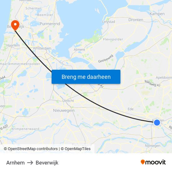 Arnhem to Beverwijk map