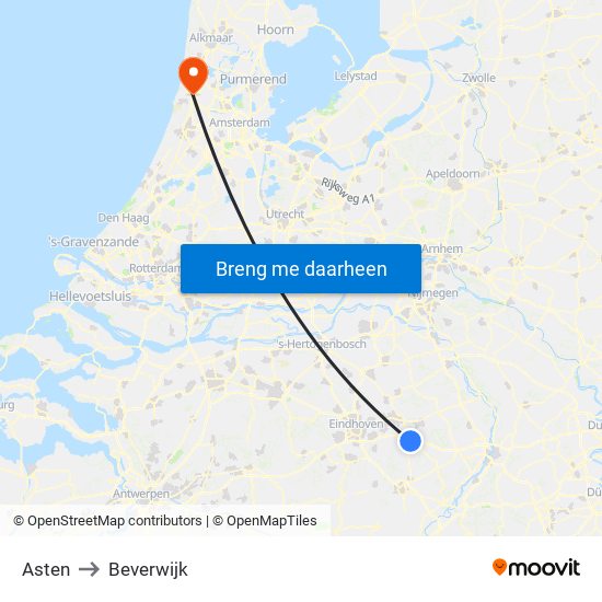 Asten to Beverwijk map