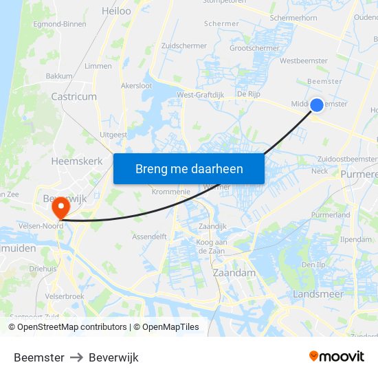 Beemster to Beverwijk map