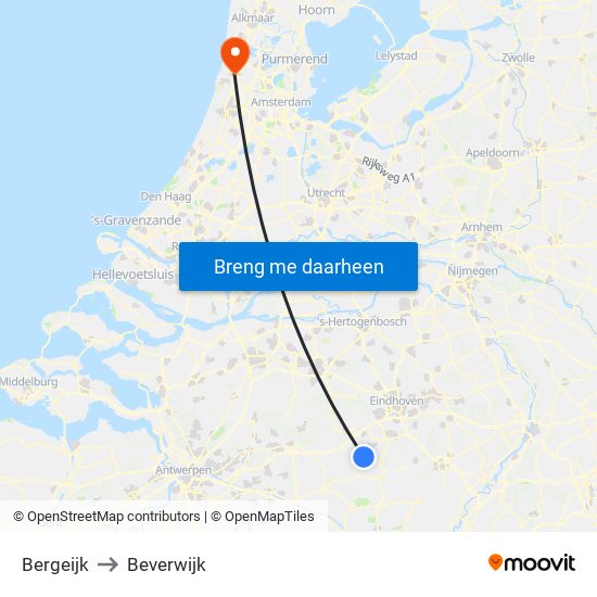 Bergeijk to Beverwijk map