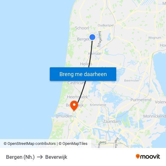 Bergen (Nh.) to Beverwijk map