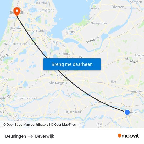 Beuningen to Beverwijk map