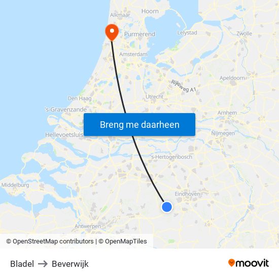 Bladel to Beverwijk map