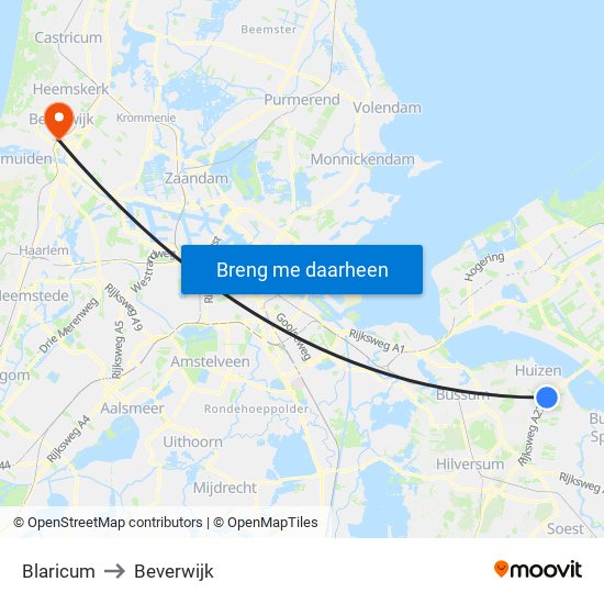 Blaricum to Beverwijk map
