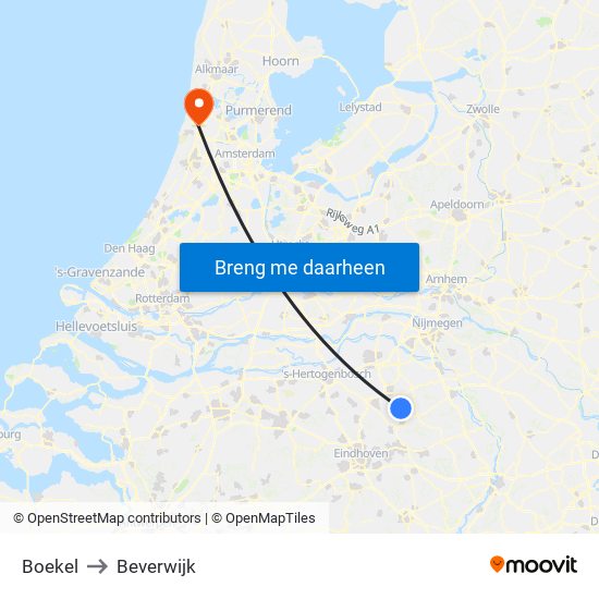 Boekel to Beverwijk map