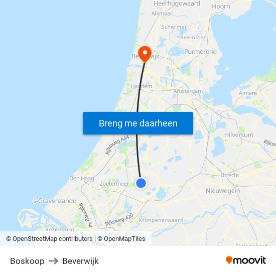 Boskoop to Beverwijk map