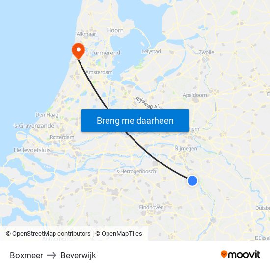 Boxmeer to Beverwijk map