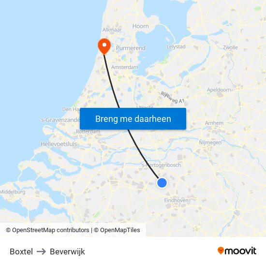 Boxtel to Beverwijk map